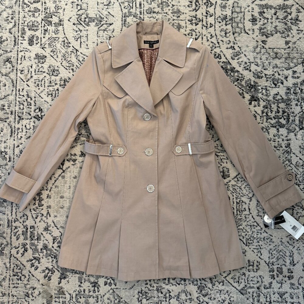 Via Spiga Women's Single Breasted Pleated Trench Coat Size Large